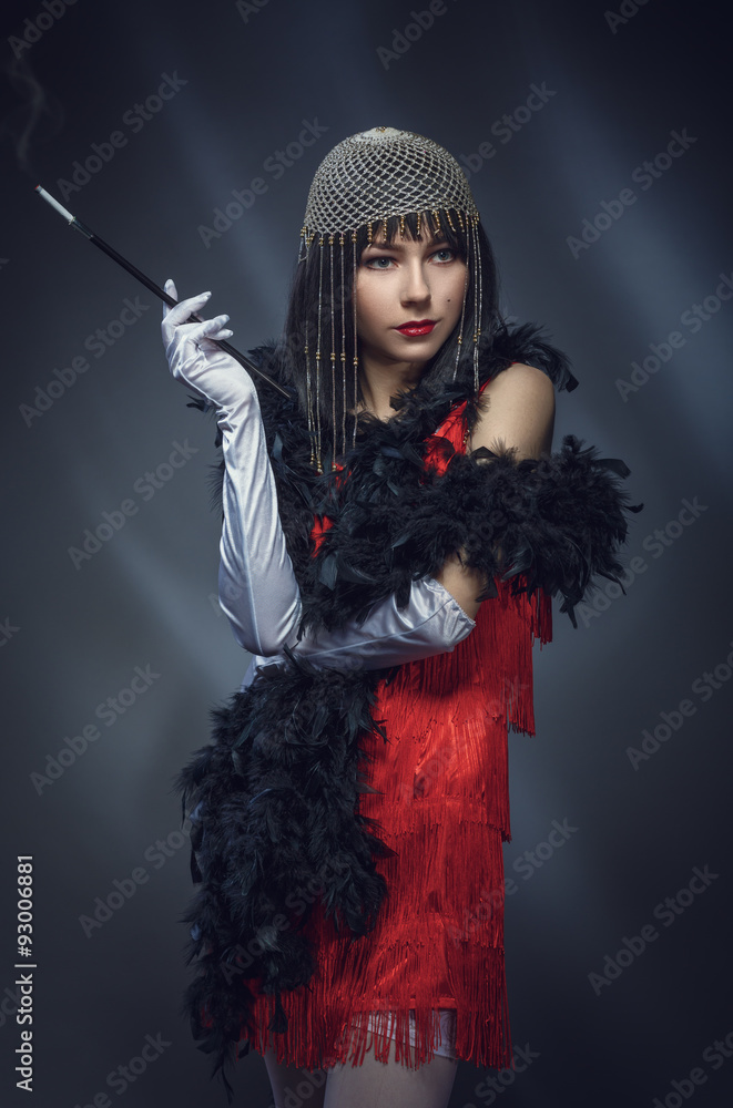 Elegant woman in the red dress. Retro style. Elegant woman in the red dress. Retro style.