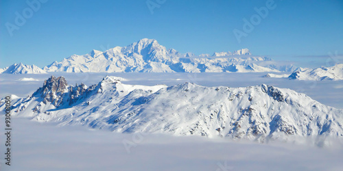 Panorama of the the Mont Blanc over a sea of clouds, the Alps, France