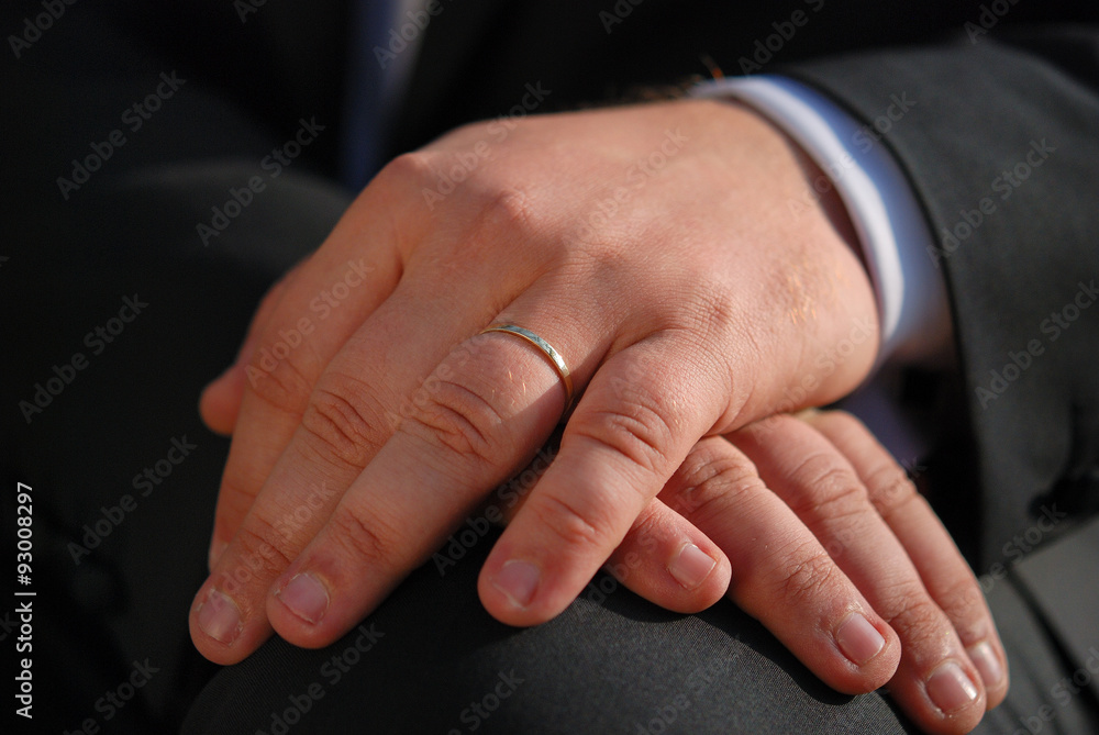 Close-up of elegance man hands with wedding ring Close-up of elegance man hands with wedding ring