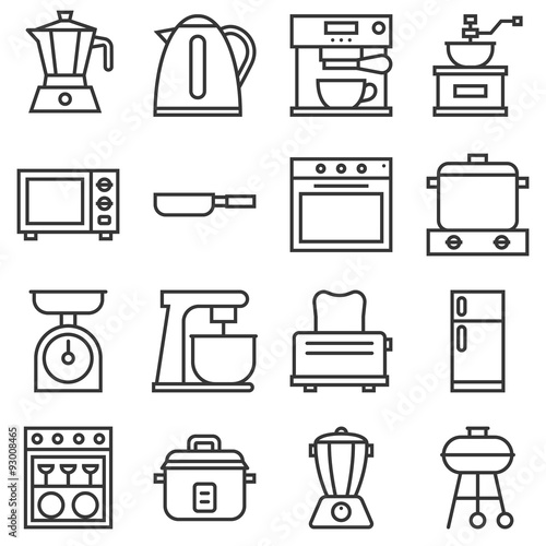 vector kitchen household icons, thin line