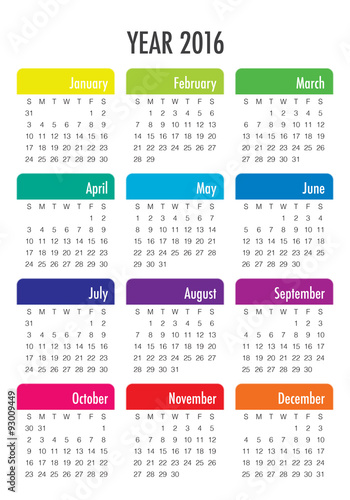 2016 Year Calendar