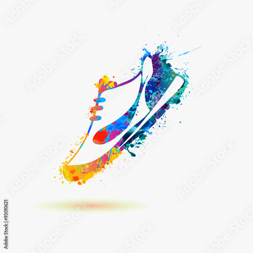 Sport shoes - sneakers. Watercolor paint