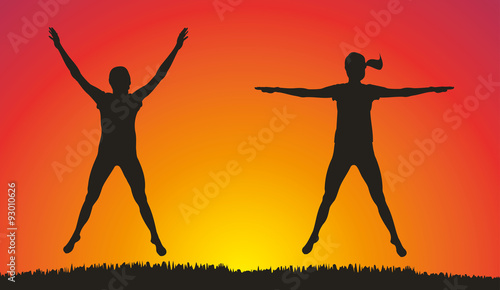 fitness on the background of sunset