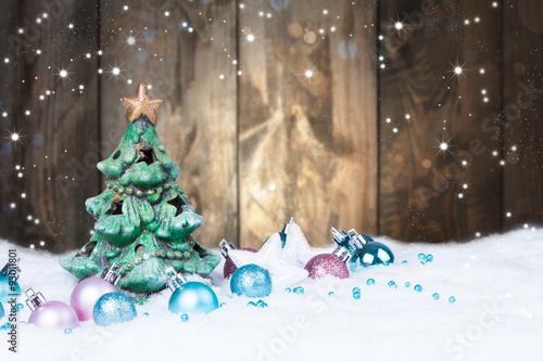 Christmas decoration  Holiday background with wood 