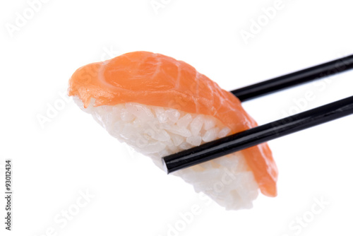 Sushi held by chopsticks