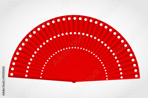 Flamenco polka-dot red fan, vector