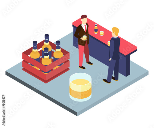 Men in suits at the bar sterilizing Isometric 3D vector