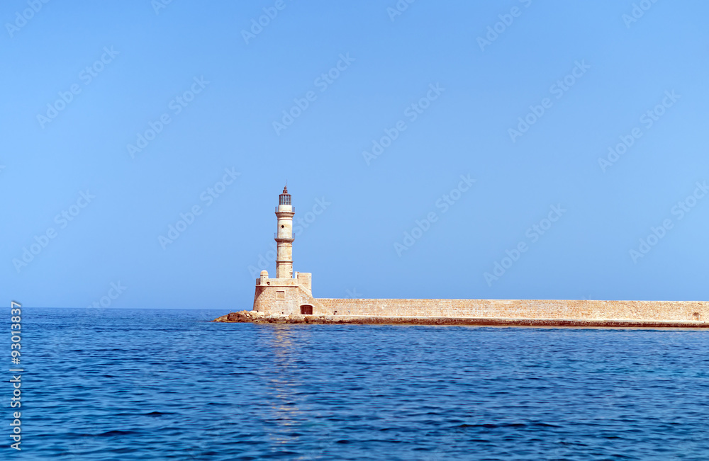 Historical Venetian lighthouse in Chania, Crete.