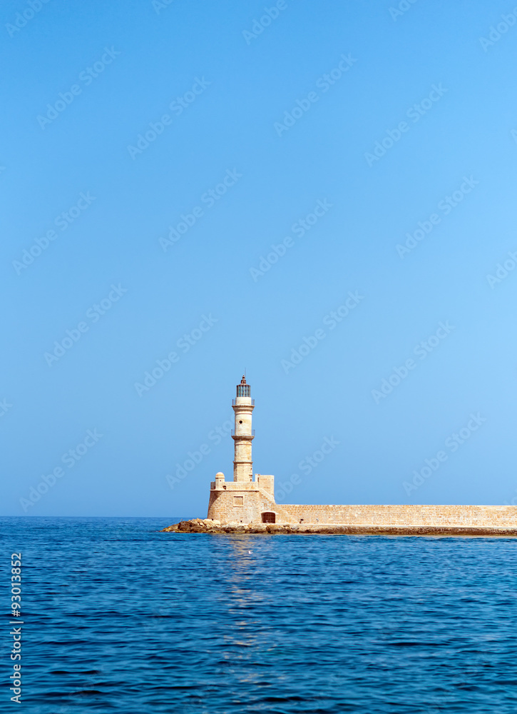 Historical Venetian lighthouse in Chania, Crete.