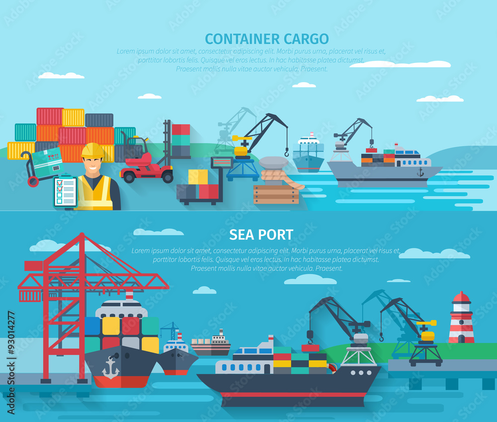 Naklejka premium Sea Port Horizontal Banner Set