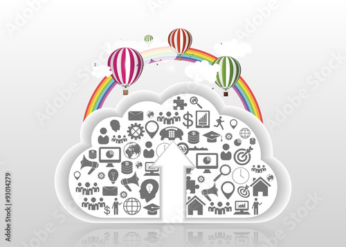 Modern cloud upload with icons. Vector illustration