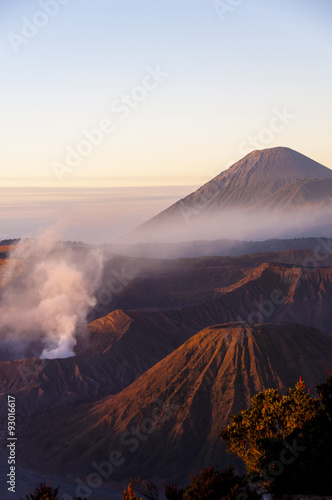 Volcanic activity in Indonesia/ the sunrise in Indonesia front of wonderful volcano Bromo