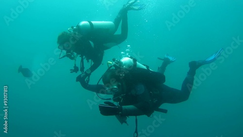 Wallpaper Mural Scuba divers, man and woman immersed in depth 
 Torontodigital.ca