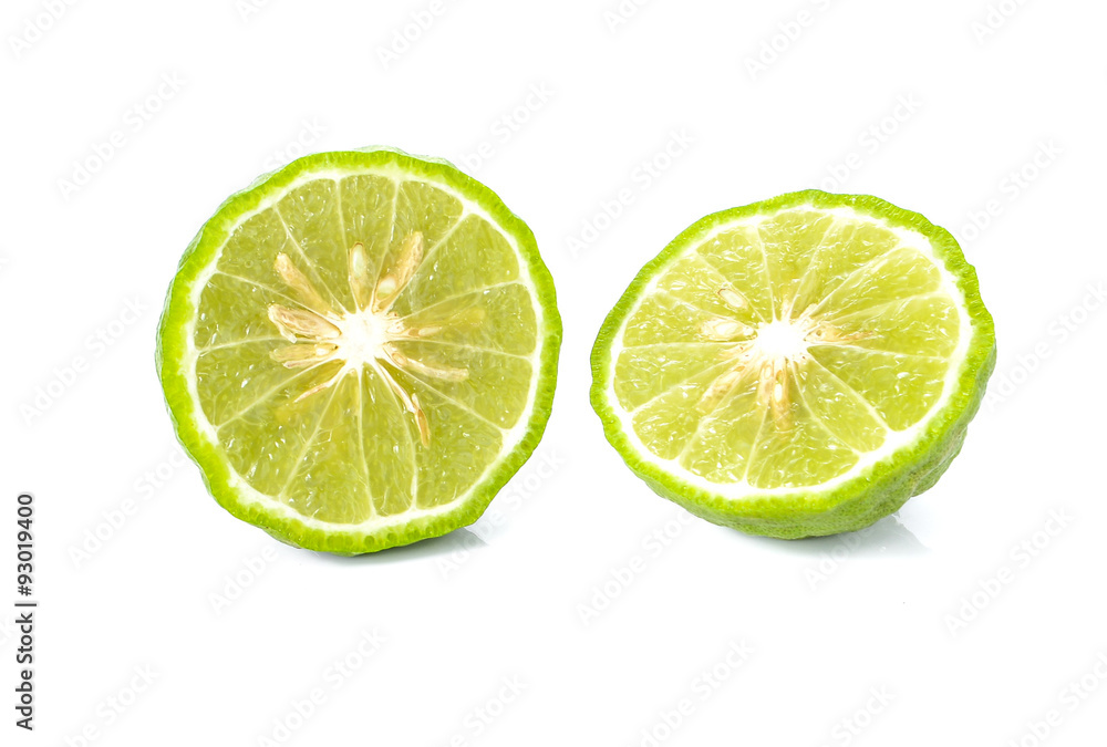 Kaffir lime on white background.