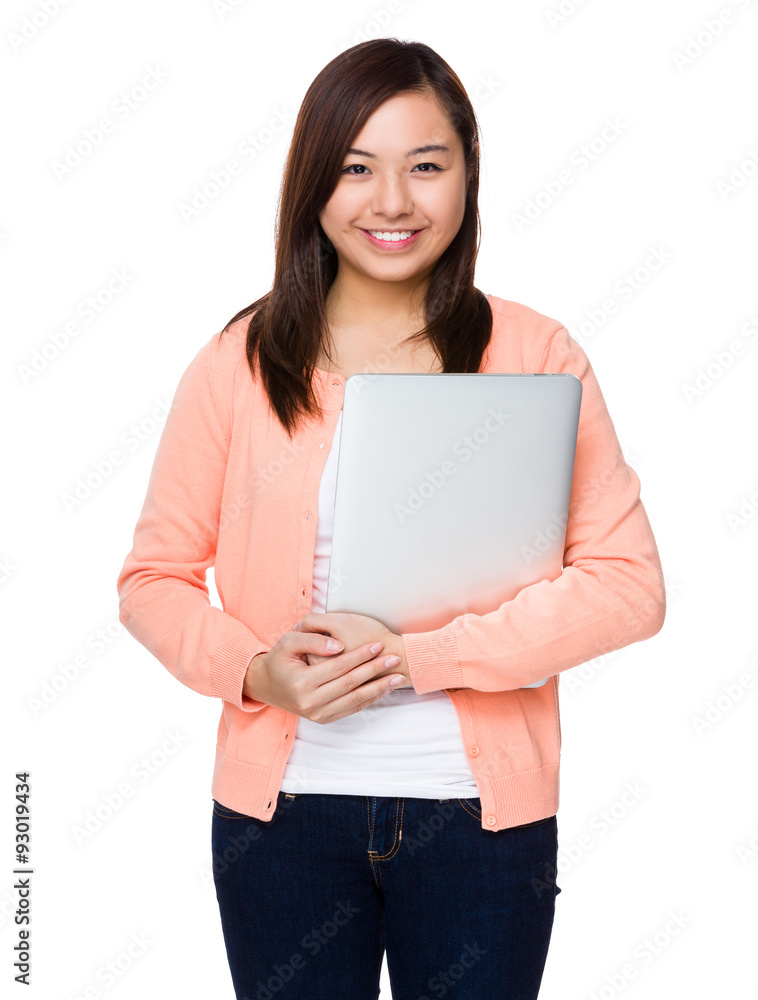 Asian young woman hold with laptop computer Asian young woman hold with laptop computer