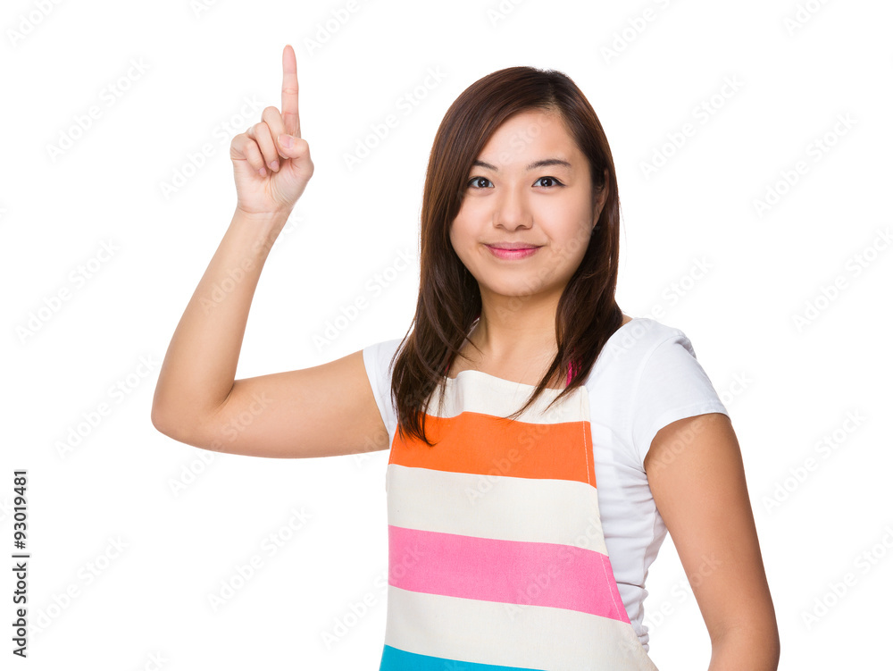 Young housewife showing finger up Young housewife showing finger up