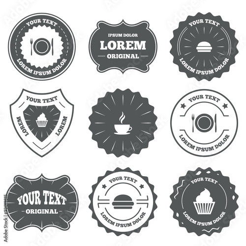 Food icons. Muffin cupcake symbol. Fork, knife.