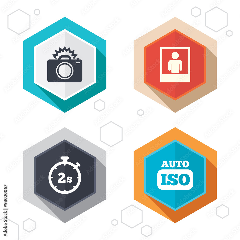 Photo camera icon. Flash light and Auto ISO. Photo camera icon. Flash light and Auto ISO.
