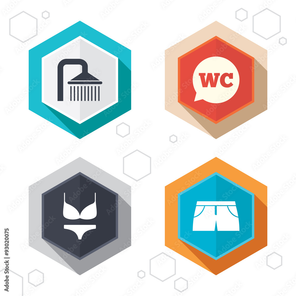 Swimming pool icons. Shower and swimwear signs. Swimming pool icons. Shower and swimwear signs.