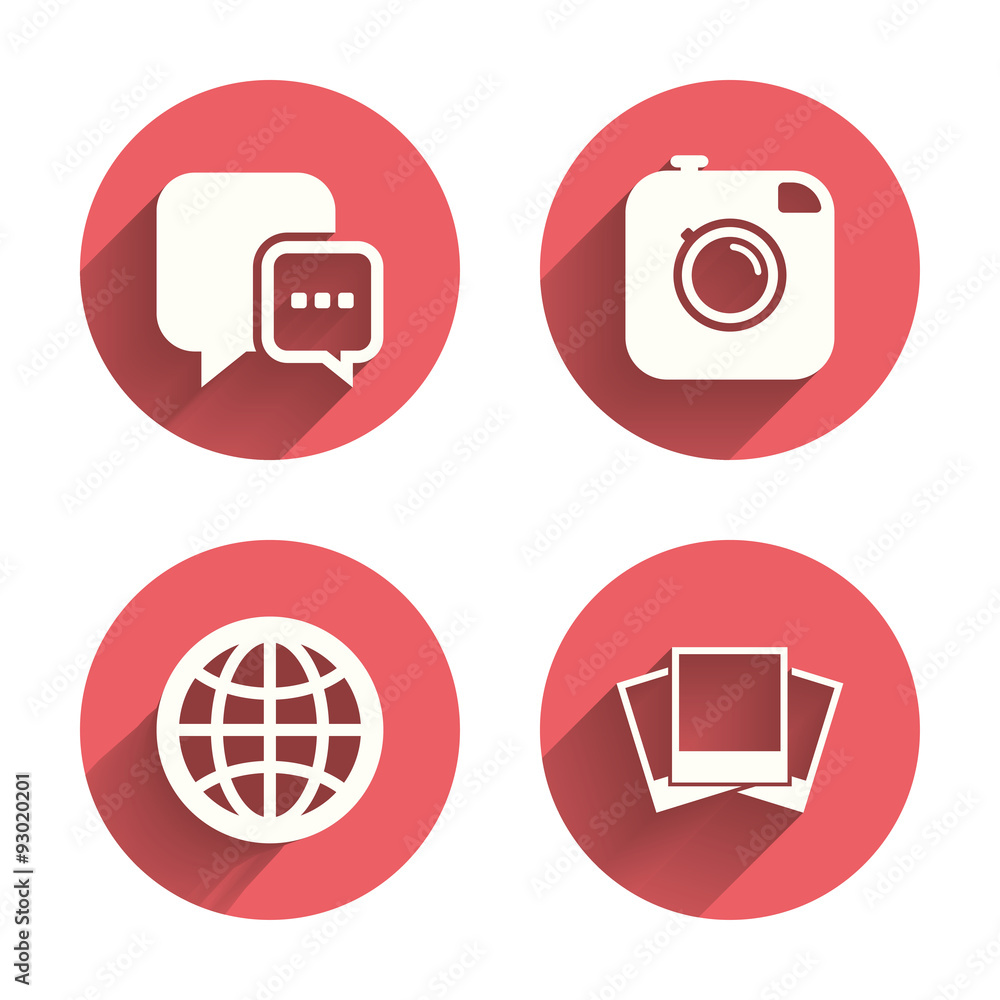 Social media icons. Chat speech bubble and Globe Social media icons. Chat speech bubble and Globe
