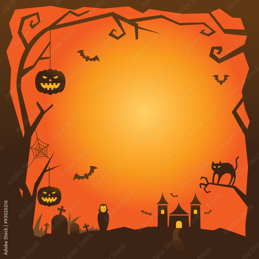 Halloween Background with tree border and castle