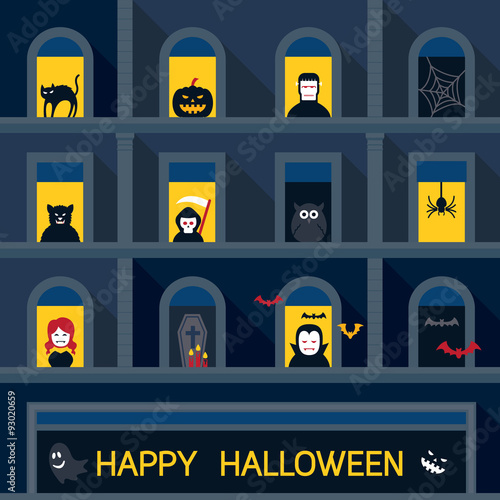 Halloween Monsters at Building Windows