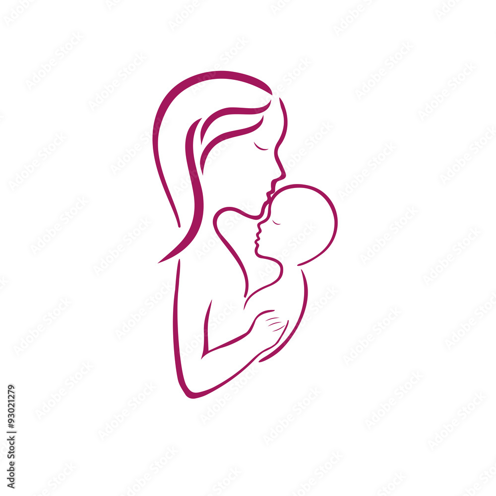 Woman, manand their child, vector symbol in simple lines Woman, manand their child, vector symbol in simple lines