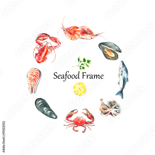 Set of seafood watercolor.