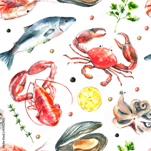 Set of seafood watercolor.