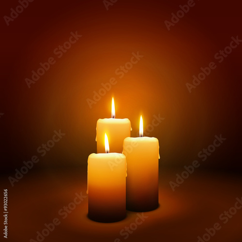 Dritter Advent, drei Kerzen - Kerzenschein auf dunkelbraunem Hintergrund - Adventszeit.
Braune, dunkle Vektor Vorlage für Weihnachtskarten, esoterisches, Grußkarten, Trauerkarten und Traueranzeigen.