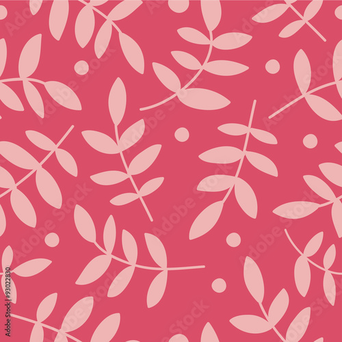 Seamless vector background with decorative branche, leaves and polka dots