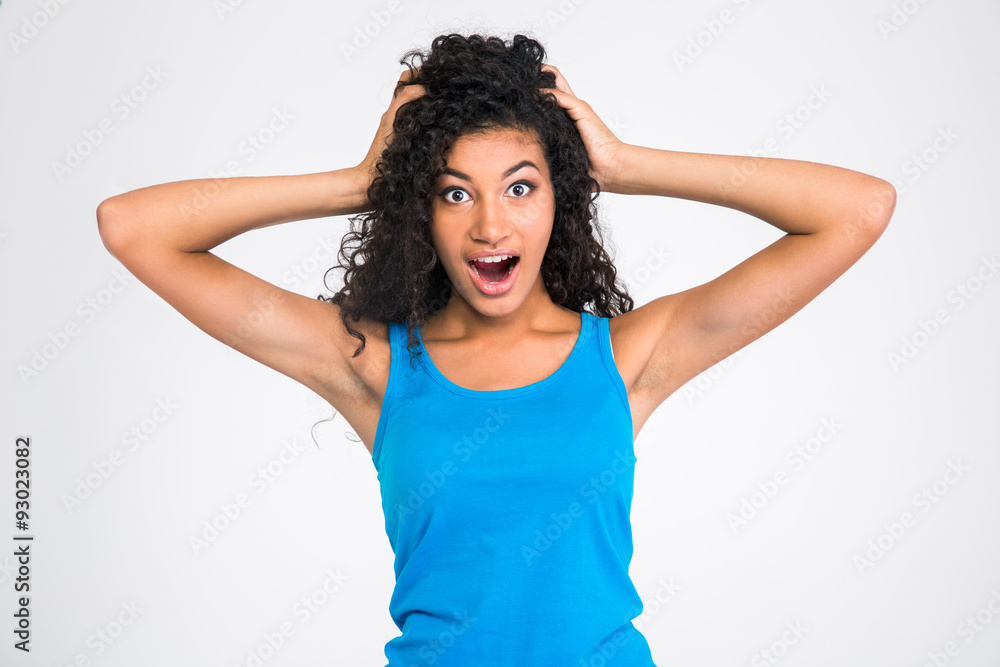 Amazed afro american woman looking at camera Amazed afro american woman looking at camera