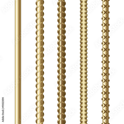 Composite Rebars Set on White Background. Construction Plastic