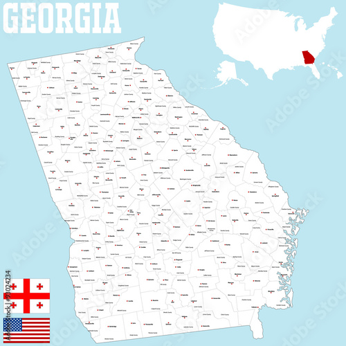 Large and detailed map of the State of Georgia with all counties and county seats.