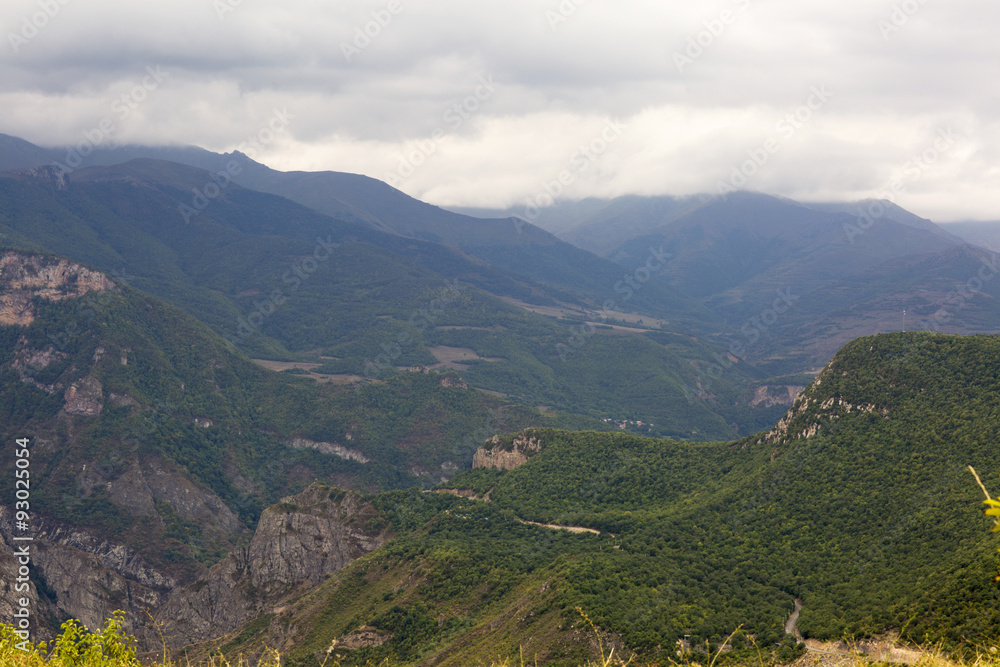 Naklejka premium Mountain landscape. Clouds on a mountain in Armenia.