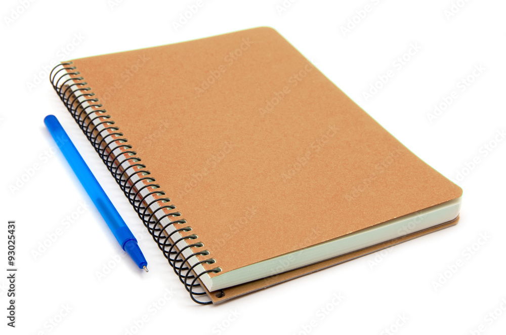 spiral red notebook and pen isolated on white spiral red notebook and pen isolated on white