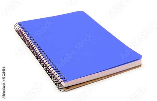 Blue notebook isolated on white background photo