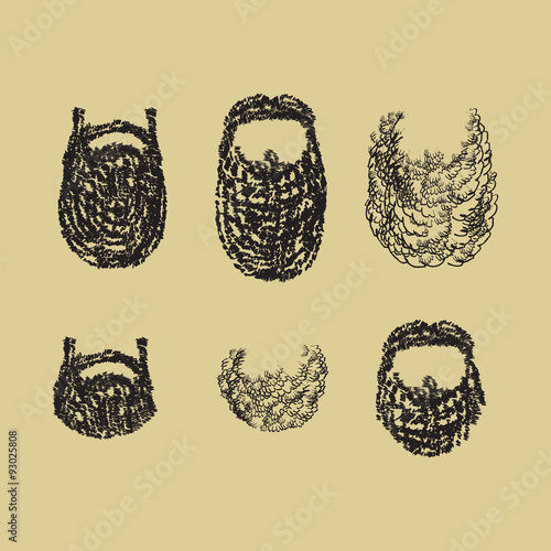 hand drawing set of beard with mustache and without for hipsters