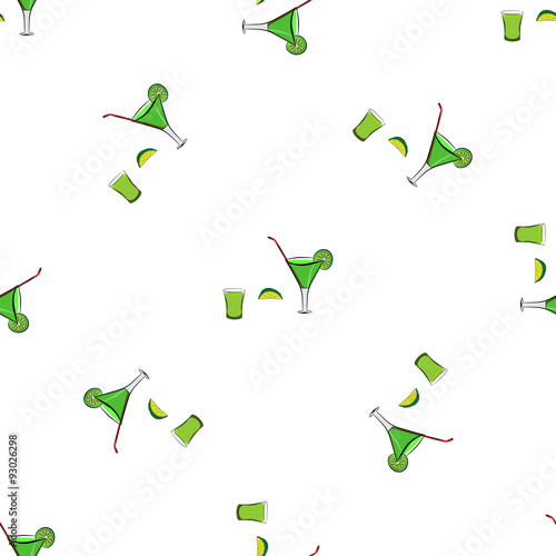 pattern with a mojito and margarita and lime on a white