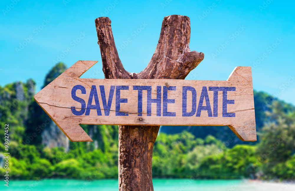 Save the Date arrow with beach background