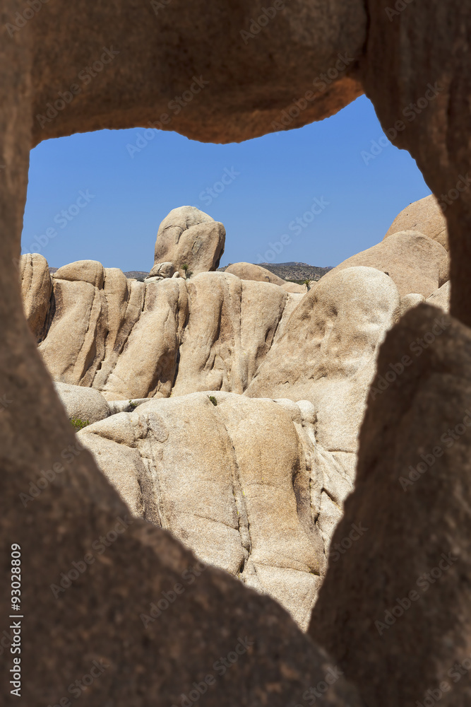 Heart shape natural window in Joshua Tree National Park, California, USA.