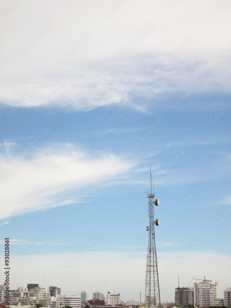 Telecommunication Radio Antenna and Satelite Tower with blue sky Telecommunication Radio Antenna and Satelite Tower with blue sky