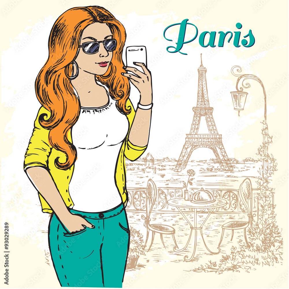 girl makes selfie in Paris