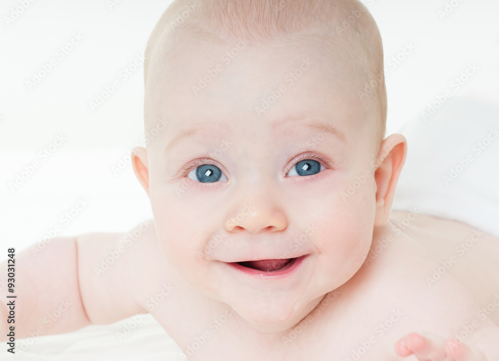 Beautiful happy baby. One, isolated on white. Laughing baby. Beautiful happy baby. One, isolated on white. Laughing baby.