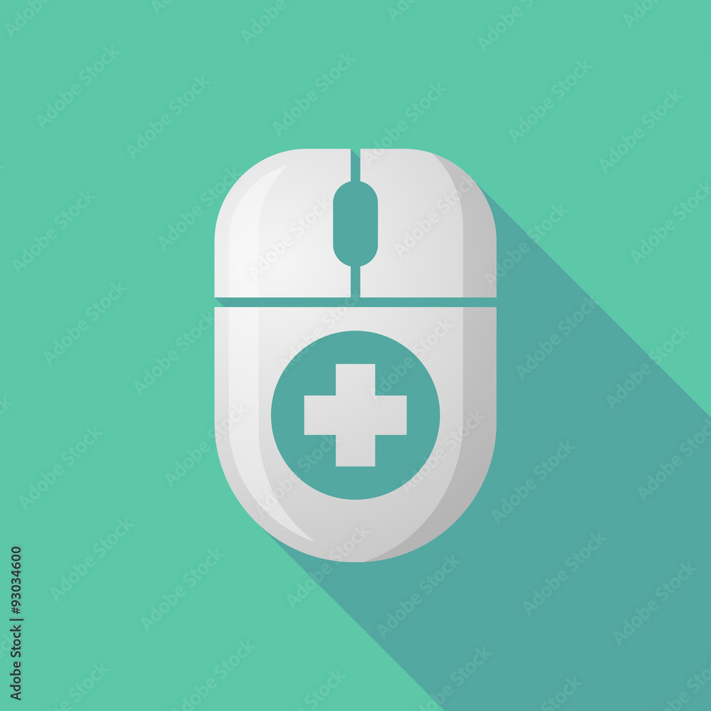 Obraz premium Wireless long shadow mouse icon with a round pharmacy sign