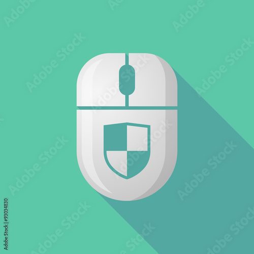 Wireless long shadow mouse icon with a shield
