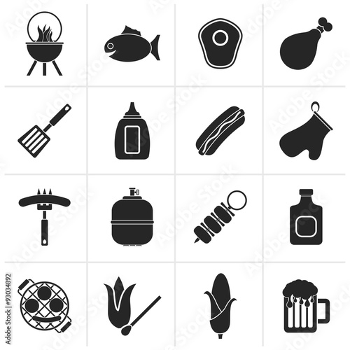 Black Grilling and barbecue icons - vector icon set