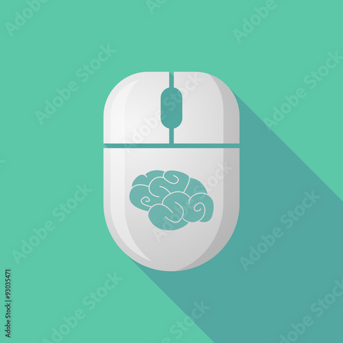 Wireless long shadow mouse icon with a brain