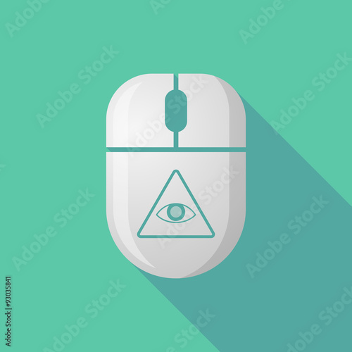 Wireless long shadow mouse icon with an all seeing eye