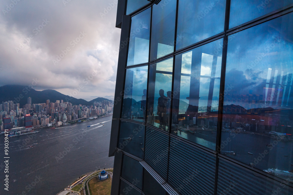 Obraz premium A view from sky100 in Hong Kong at Victoria harbour